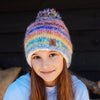 KIDS BRIGHT STRIPES WOOL/MOHAIR BOBBLE BEANIE