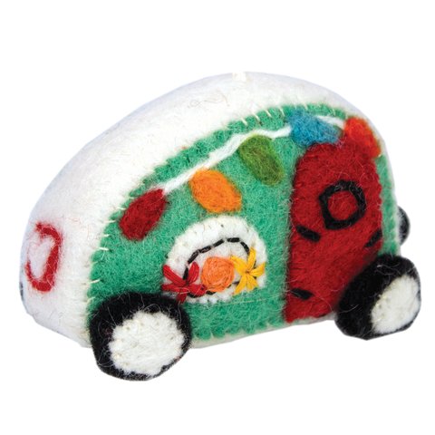 WILD WOOLIES FELTED ORNAMENT / Retro Camper / Aqua