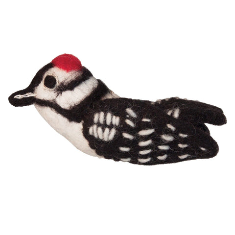 WILD WOOLIES FELTED WOOL ORNAMENT Downy Woodpecker