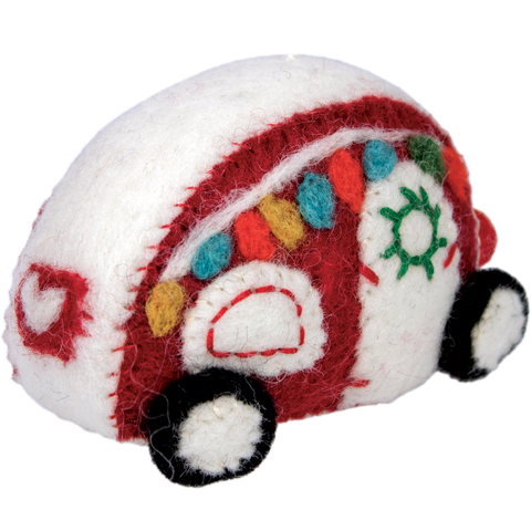 WILD WOOLIES FELTED ORNAMENT / Retro Camper / Red