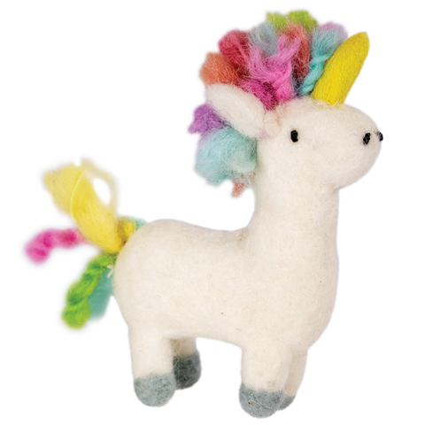 WILD WOOLIES FELTED ORNAMENT Rainbow Unicorn