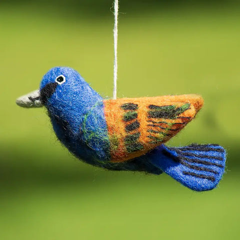 WILD WOOLIES FELTED WOOL ORNAMENT Blue Grosbeak