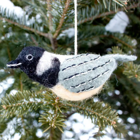 WILD WOOLIES FELTED WOOL ORNAMENT Chickadee