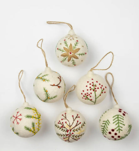 Hand Felted and Embroidered Holiday Ornaments