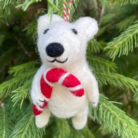 Holiday Felted Polar Bear Ornament