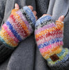 KIDS BRIGHT STRIPE MOHAIR/WOOL BLEND HANDWARMERS