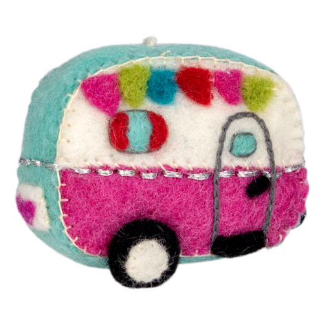 WILD WOOLIE'S FELTED ORNAMENT / Retro Camper/ Pink