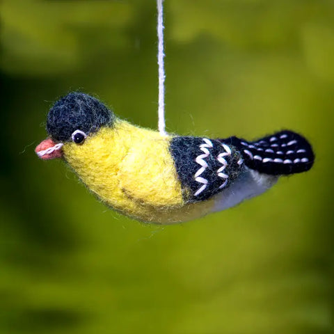 WILD WOOLIES FELTED WOOL ORNAMENT Goldfinch