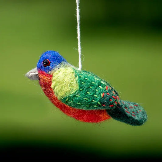 WILD WOOLIES FELTED WOOL ORNAMENT Painted Bunting